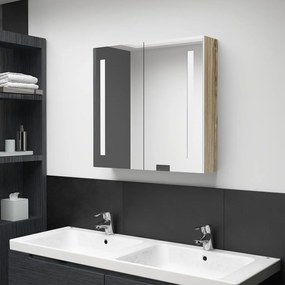 Armário espelhado casa de banho LED 62x14x60 cm branco/carvalho