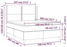 Cama box spring c/ colchão/LED 140x200cm tecido castanho-escuro