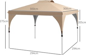 Tenda de jardim pop-up dobrável de 3 x 3 m com saco de transporte com rodas e alturas ajustáveis