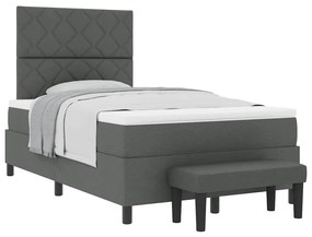 Cama Box Spring com Colchão &amp; Banco Cinza Escuro 120x200 cm Tecido