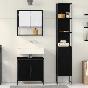 Conjunto de Móveis de Banheiro em 3 Peças Preto Carvalho Madeira Engen