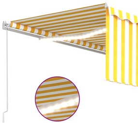 Toldo retrátil manual com estore/LED 4x3 m amarelo e branco