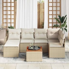 Conjunto de Sofá de Jardim 7 pcs Bege, branco Médio