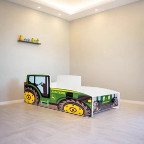 Cama infantil 140x70 em forma de trator verde - colchão e estrado incluído