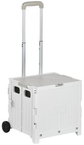 HOMCOM Carrinho de Armazenamento Dobrável Carrinho de Compras com 2 Rodas Capacidade 32L para Casa 41,5x32,5x85 cm Branco