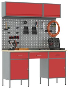 Conjunto de Bancada de Trabalho de 8 Peças VidaXL em Aço Vermelho