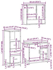 3 pcs conjunto móveis casa de banho derivados de madeira preto