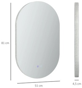 kleankin Espelho Casa de Banho com Luzes LED 81x51 cm Espelho de Parede com 3 Cores Ajustáveis Função Antiembaciamento Interruptor Tátil Horizontal ou Vertical Prata