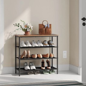 Sapateira de 4 níveis, design compacto, 3 prateleiras em tecido 30 x 75 x 71 cm castanho-preto
