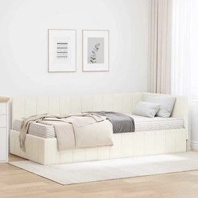 vidaXL Estrutura de Cama de Canto com Colchão 2 pcs Creme Veludo
