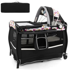 Berço de viagem 4 em 1 com colchão, cama dobrável com folhas de dossel ajustáveis