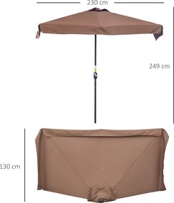 Meio guarda-sol - guarda-sol de varanda com 5 suportes metálicos, 2,3 x 1,3 x 2,49 m, poliéster de alta densidade, cor chocolate