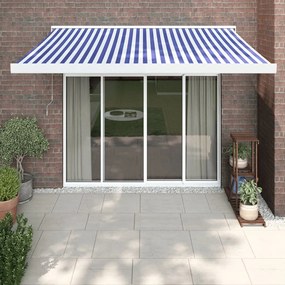 vidaXL Toldo retrátil 3x2,5 m tecido e alumínio azul e branco