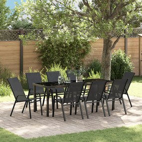 Conjunto de Jantar de Jardim vidaXL de 9 Peças Preto Textilene e Aço