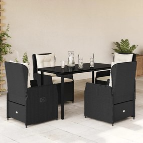 5 pcs conjunto de jantar p/ jardim c/ almofadões vime PE preto