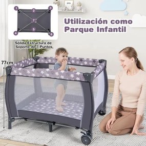Berço portátil Parque infantil multifuncional três em um Cesto removível Trocador fraldas Colchão e Caixa de música cinza