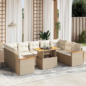 10 pcs conjunto de sofás p/ jardim com almofadões vime PE bege