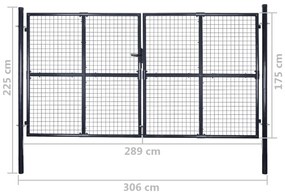 Portão de jardim em rede aço galvanizado 289x175 cm cinzento