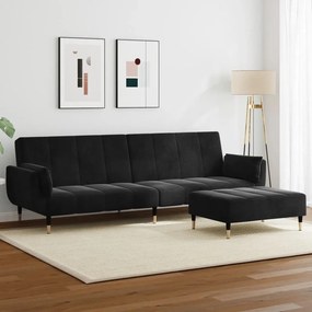 vidaXL Sofá-cama 2 lugares c/ apoio de pés veludo preto
