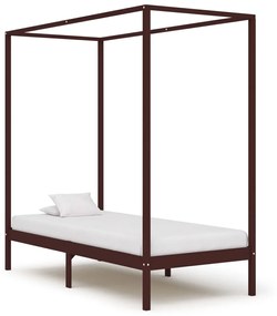 vidaXL Estrutura cama com toldo 90x200 cm pinho maciço castanho-escuro