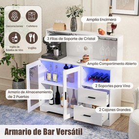 Armário Bar para Sala de Jantar, 120 x 40 x 115,5 cm, Iluminação LED de 7 Cores, Branco