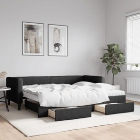 vidaXL Sofá-cama com gavetão e gavetas 80x200 cm tecido preto
