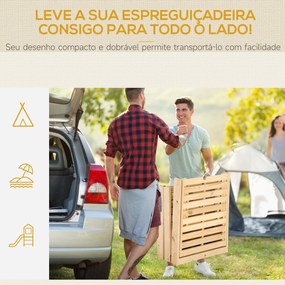 Outsunny Espreguiçadeira de Madeira Dobrável com Encosto Ajustável em