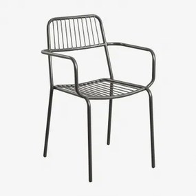 Pacote De 2 Cadeiras De Jardim Empilháveis Elton Com Braços Negro-de-fumo - Sklum