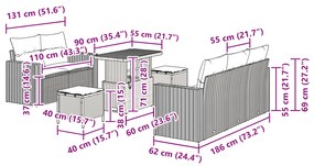 Conjunto de Sofá de Jardim 8 Peças com Almofadas Cinza Rattan Poli Acá