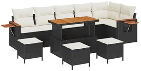 Conjunto de Sofá Garden vidaXL de 10 Peças com Almofadas Preto Rattan