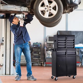 Carro de Ferramentas com Rodas Carro de Ferramentas Móvel com 5 Gavetas Armário de Armazenamento e Almofada Antiderrapante Carga 52kg para Garagem 60x28x104,5cm Preto