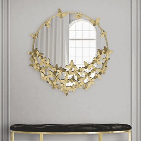 ESPELHO DE PAREDE REDONDO BORBOLETAS Ø 91X3X94 CM DOURADO