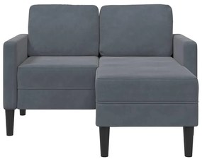 Sofá 2 lugares com Chaise em L 125 cm veludo cinzento-escuro