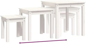 Mesas de encastrar 3 pcs madeira de pinho maciça branco