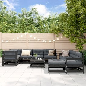vidaXL 10pcs conjunto lounge jardim c/ almofadões madeira maciça preto