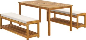 Outsunny Conjunto de 3 peças para jardim, conjunto de assentos com 1 mesa de jantar com orifício para guarda-sol, 2 bancos 150 x 85 x 75 cm Teca | Aosom Portugal