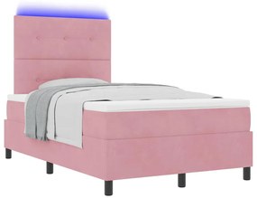 Cama Box vidaXL com Colchão e LED Rosa 120x190 cm Veludo