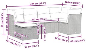 6 pcs conjunto sofás de jardim c/ almofadões vime PE preto