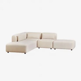 Sofá Modular De Canto Em 3 Peças Com Chaise Longue À Esquerda E Puff Fogler Linho Veludo Bege Linho - Sklum
