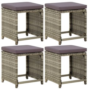 vidaXL Bancos de jardim 4 pcs com almofadões vime PE cinzento