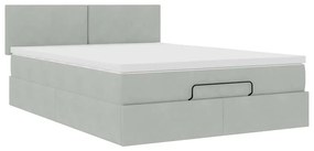 Estrutura de cama otomana com colchão 140x190 cm cinzento claro
