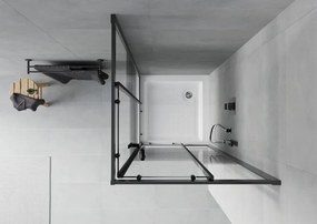 Mexen Rio cabine de duche quadrada 80 x 80 cm, riscas pretas, preto + base de duche, branco - 860-080-080-70-20-4510
