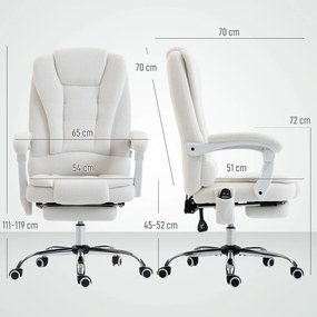 Cadeira de escritório executiva com função de massagem e aquecimento, altura ajustável, encosto reclinável, em tecido de linho branco