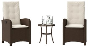 vidaXL 3 pcs conjunto bistrô com almofadões vime PE castanho