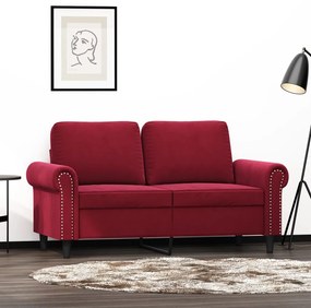vidaXL Sofá de 2 lugares veludo 120 cm vermelho tinto