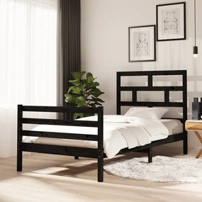 vidaXL Estrutura de cama 100x200 cm madeira de pinho maciça preto