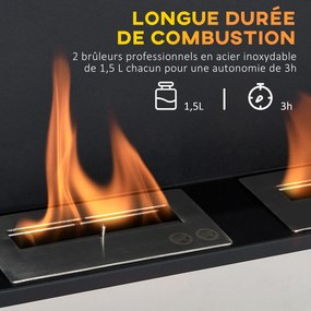 Lareira de bioetanol de parede para encastrar, com queimador de 2 × 0,9 L, cerca de 3 horas de autonomia, 110 L × 14,5 L × 54 H cm, cobertura de 25-30