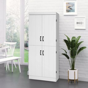 Armário de Cozinha Móvel Auxiliar de Cozinha com 4 Portas 6 Prateleiras de Armazenamento para Sala de Jantar Estilo Moderno 76x40x176,7cm Branco