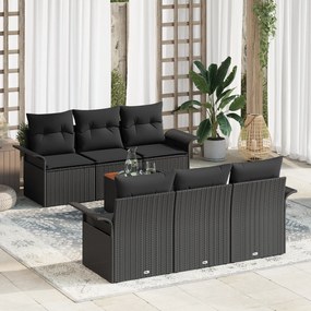 Conjunto de Sofá de Jardim vidaXL de 7 Peças com Almofadas Preto Ratta