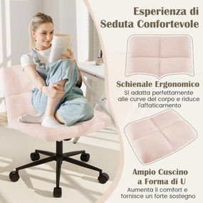 Cadeira de escritório estofada em couro sintético com pernas cruzadas e assento grande em formato de U para maquiagem em casa e escritório - bege